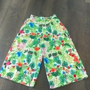 MIGUELINA Tropical Floral Botanical Print High Rise Wide Leg Cropped Pants XS